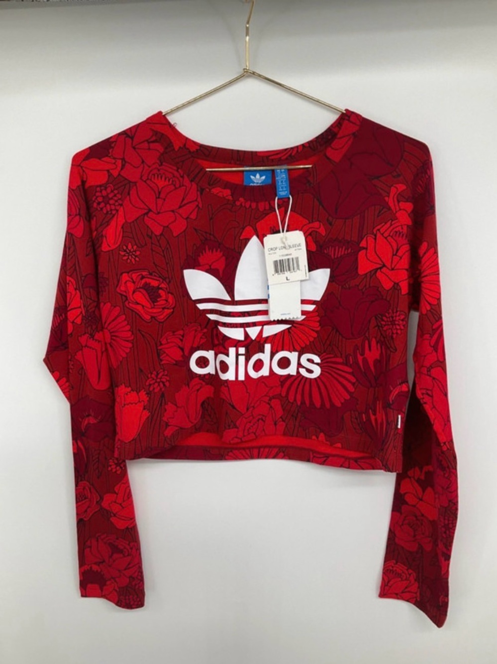 adidas | NWT Women’s Red Floral Fitted Crop Long-Sleeve Top | Sz Large